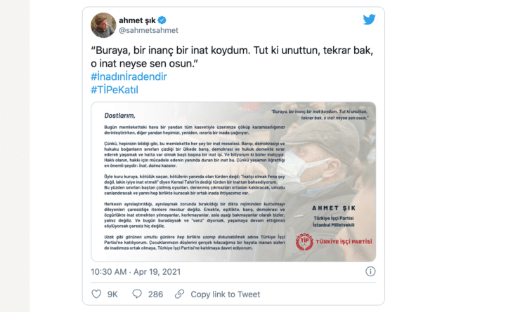 Ahmet Şık Türkiye İşçi Partisi’ne katıldı Ahmet Şık Türkiye İşçi Partisi’ne katıldı